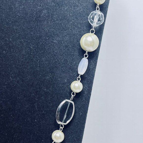 Éclat Silver Tone Faux Pearl & Bead Necklace W/Pierced Dangle Earrings (5666) - Picture 5 of 10